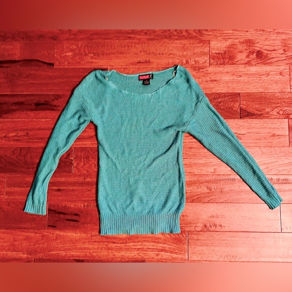 NWOT Say what knitted off one shoulder teal long sleeve shirt flattering - Picture 1 of 6